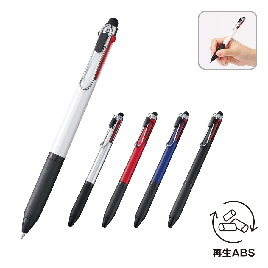 タッチペン付メタルクリップ3色ボールペン