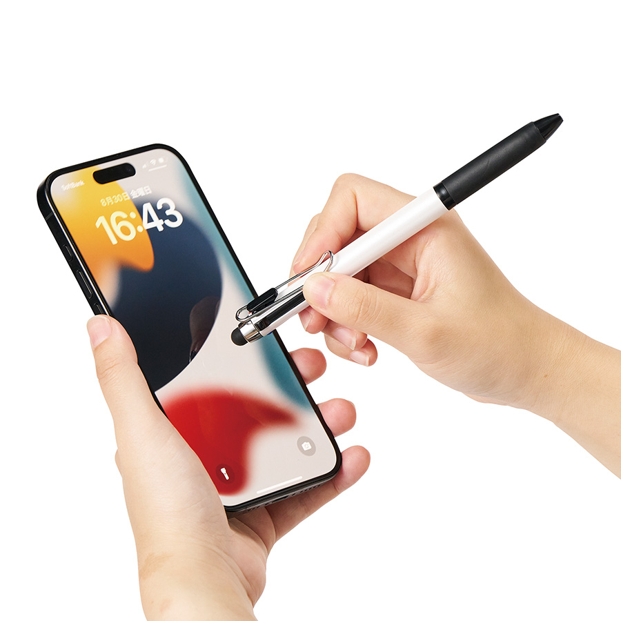 タッチペン付メタルクリップ3色ボールペン