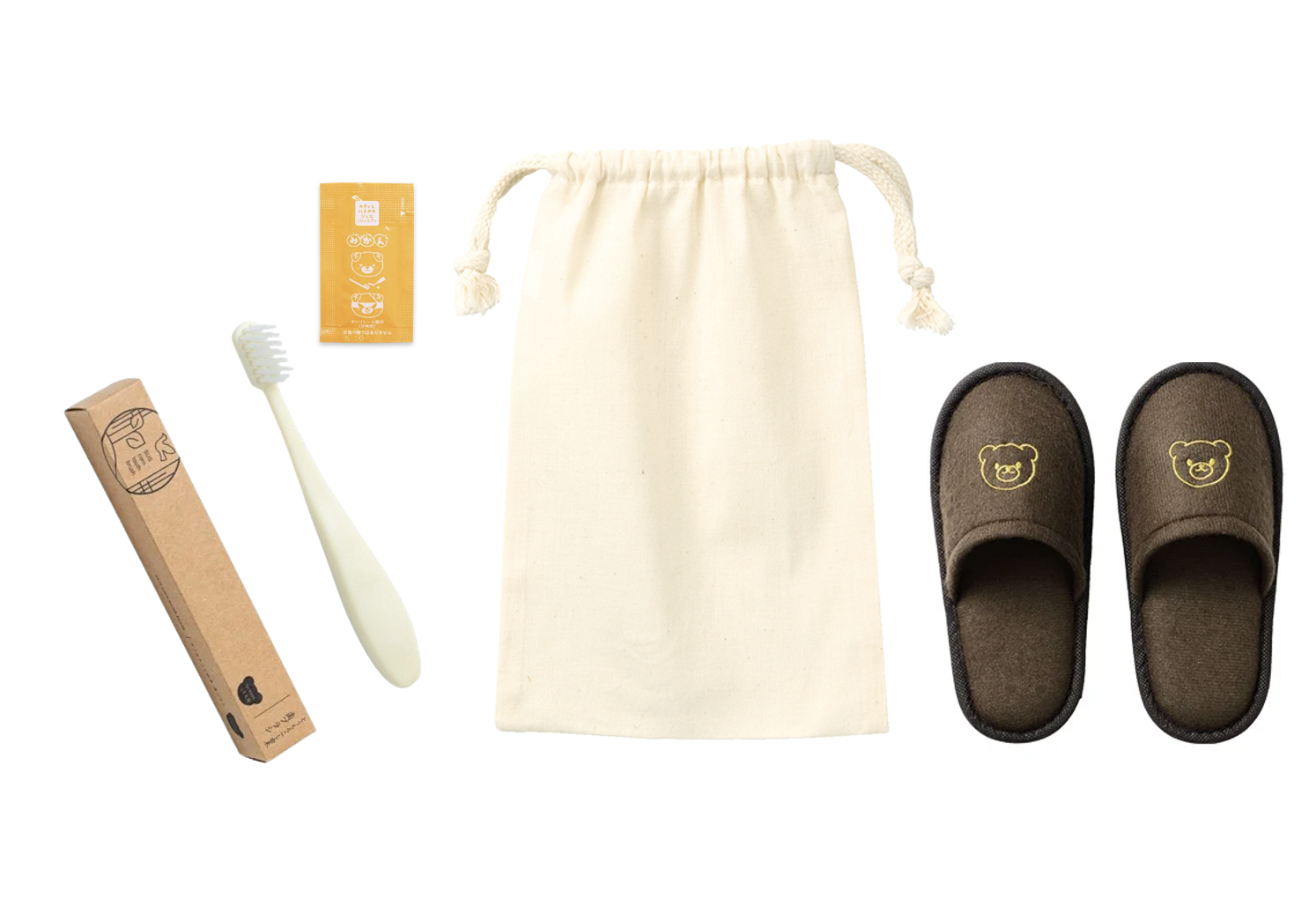 子供用アメニティ2点セット【無地コットン巾着付き】