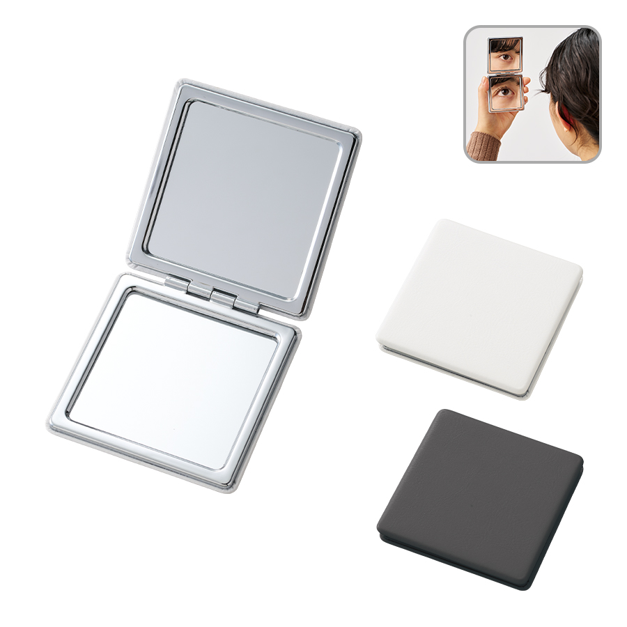 全面印刷できる合皮コンパクトミラー　スクエア