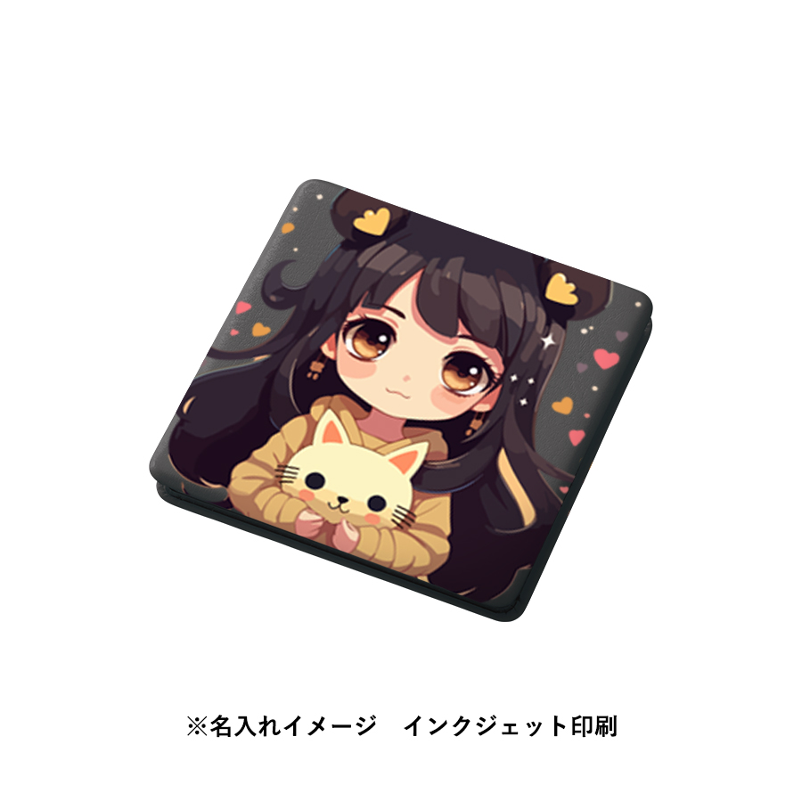 全面印刷できる合皮コンパクトミラー　スクエア