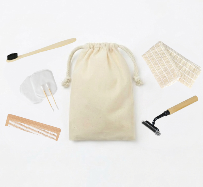 コットン巾着付き男性用アメニティセット（袋タイプ）　SUS Amenity Set -for MEN- (Bag Type)