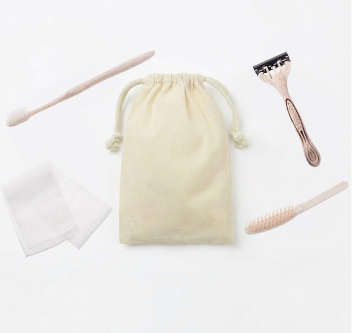 コットン巾着付きアメニティセット（ハスクシリーズ）　SUS Amenity Set (Husk Series)