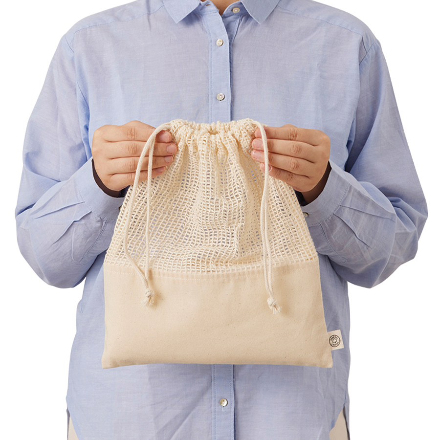 オーガニックコットンネット巾着（L）　ナチュラル