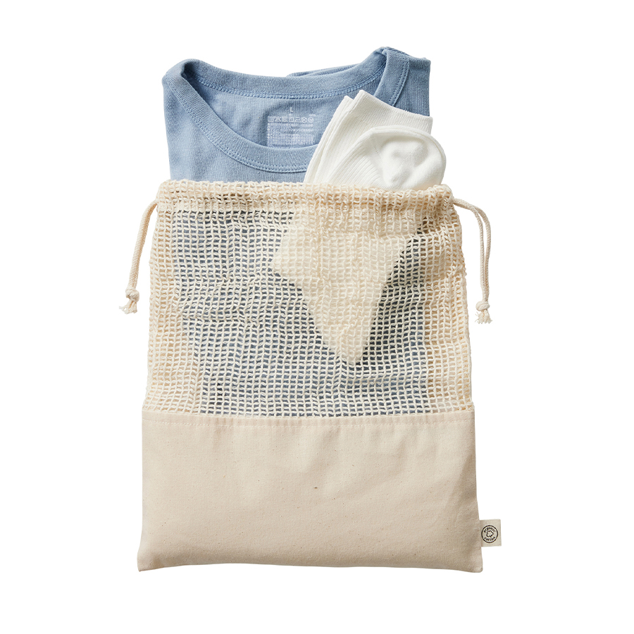 オーガニックコットンネット巾着（L）　ナチュラル