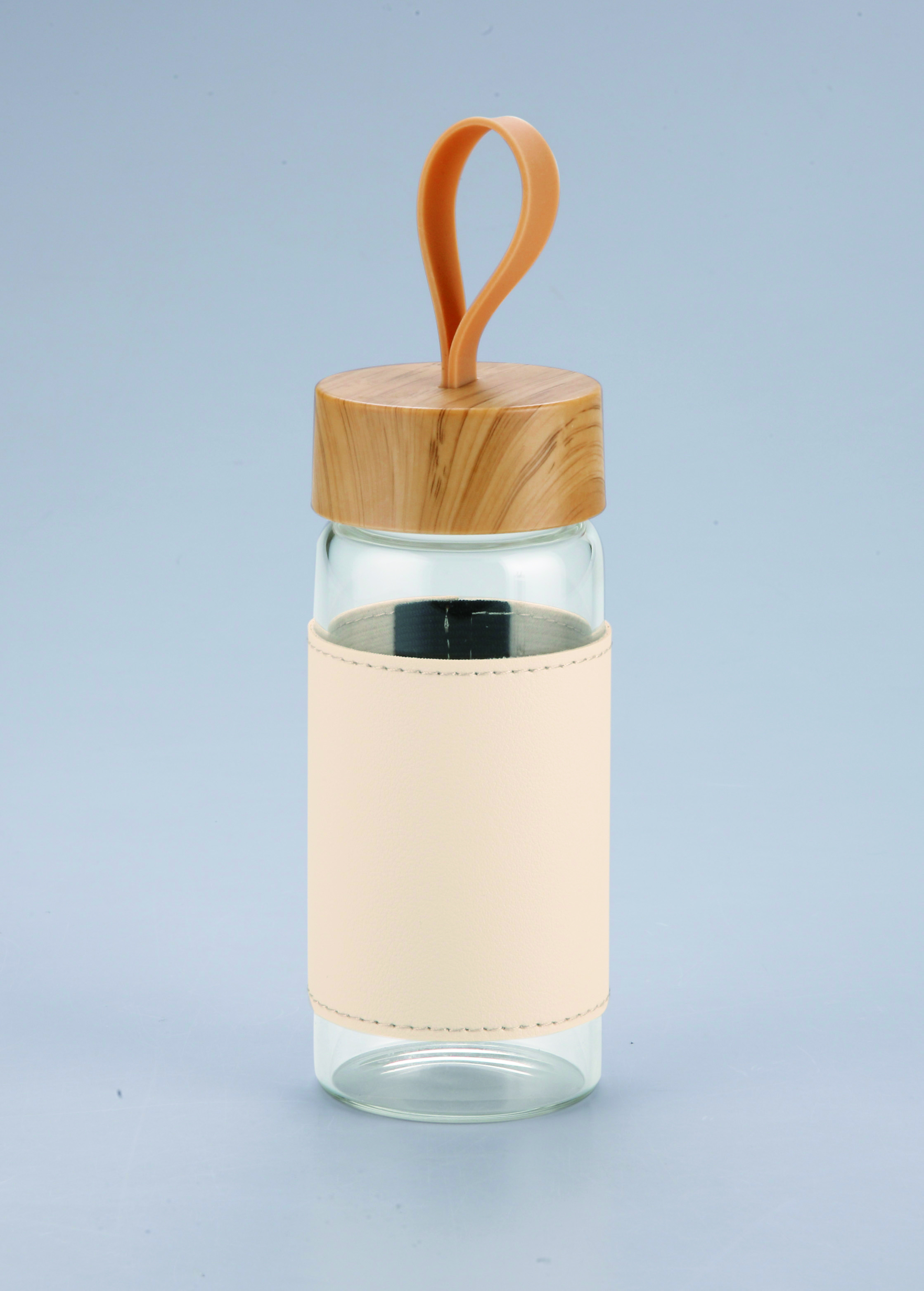 ウッドスタイル耐熱ガラスボトル（カバー付き）【アイボリー】
