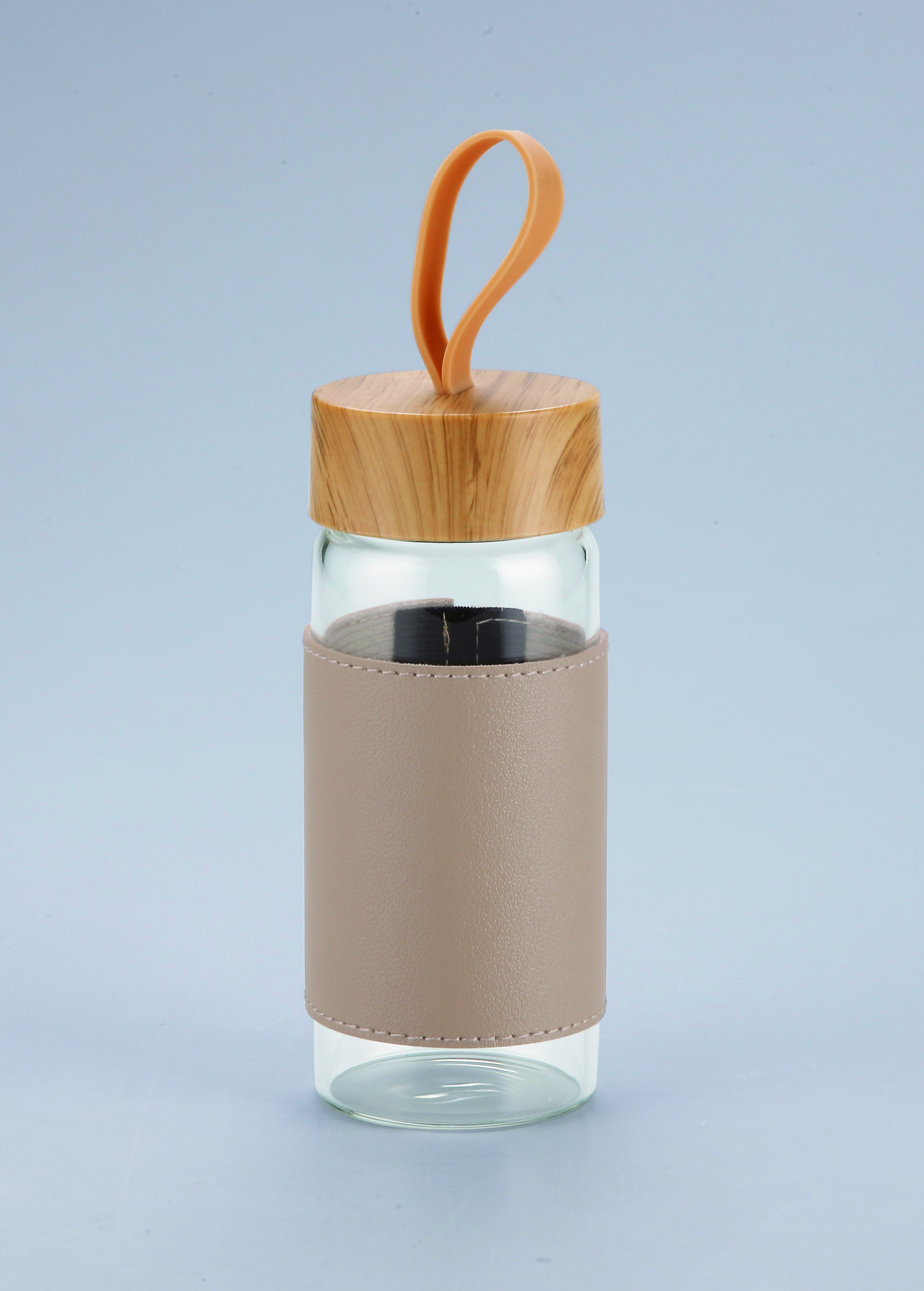 ウッドスタイル耐熱ガラスボトル（カバー付き）【グレージュ】