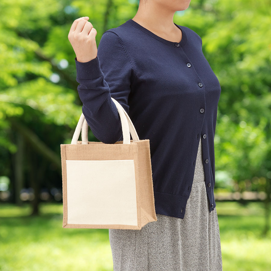 ジュート＆キャンバスポケットトート（S）　ナチュラル