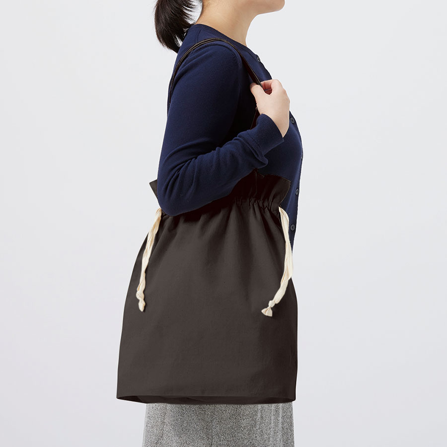 オーガニックコットンガゼット巾着トート　ブラック