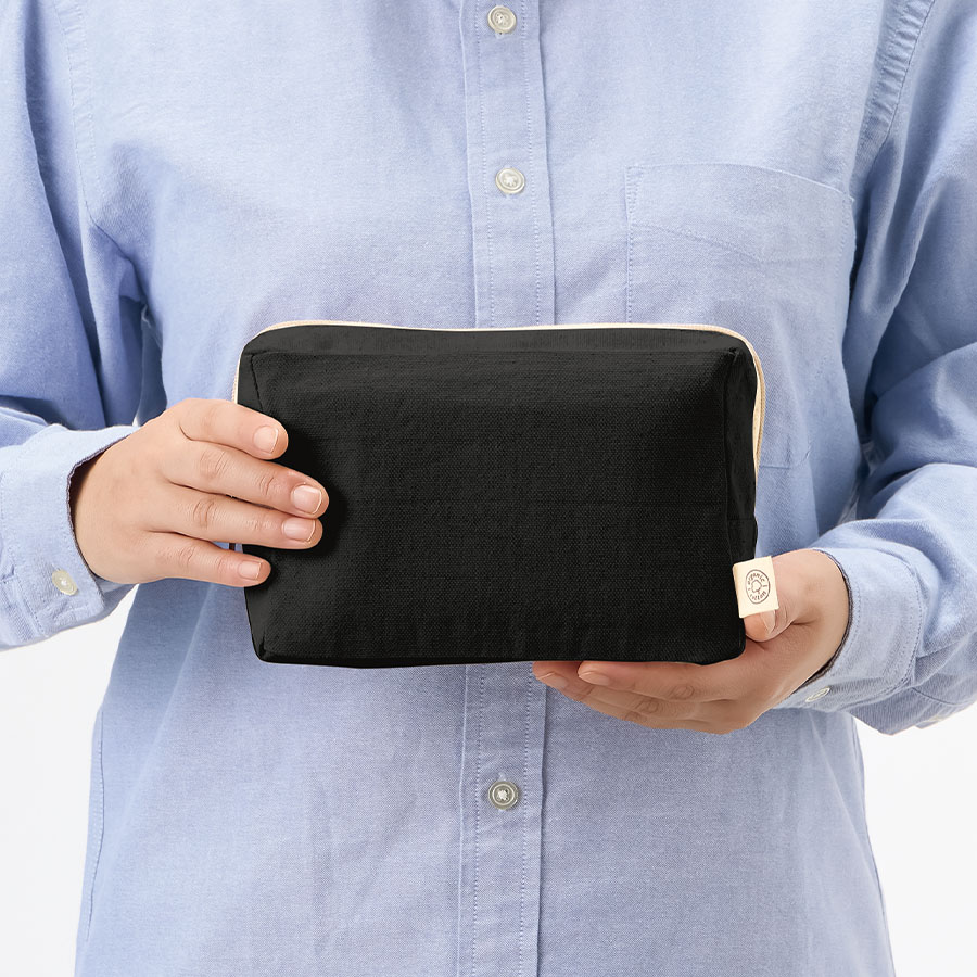 オーガニックコットンキャンバスファスナーポーチ　ナイトブラック