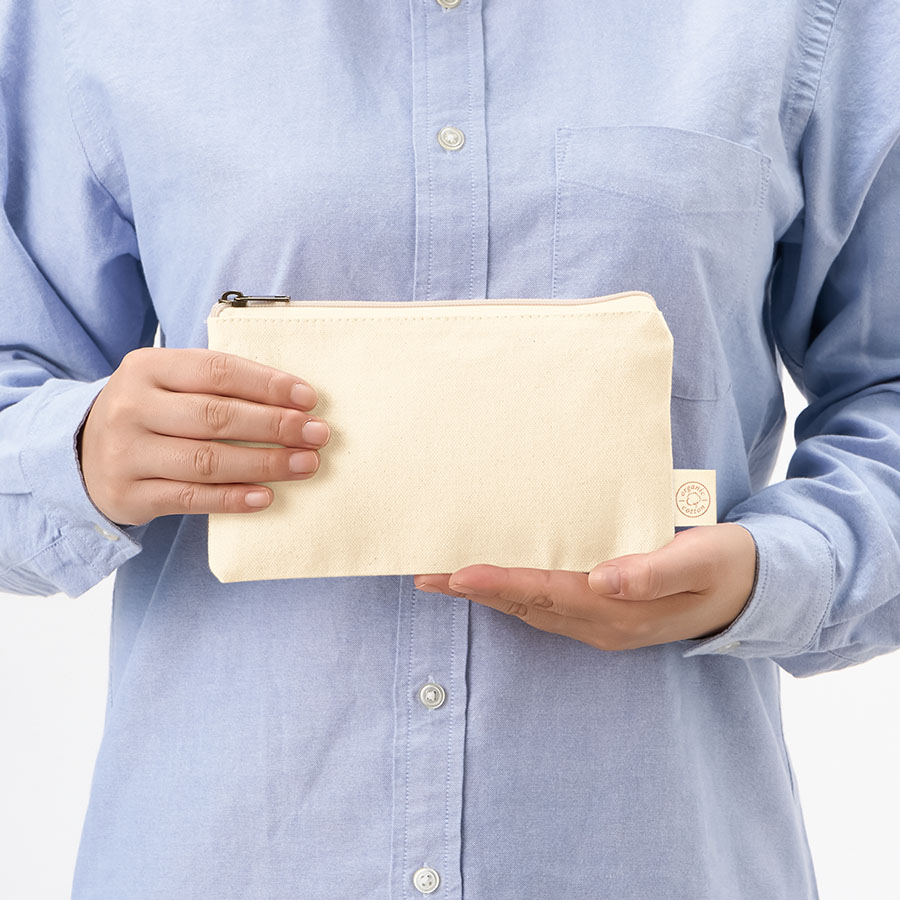 オーガニックコットンキャンバスフラットポーチ（S）　ナチュラル